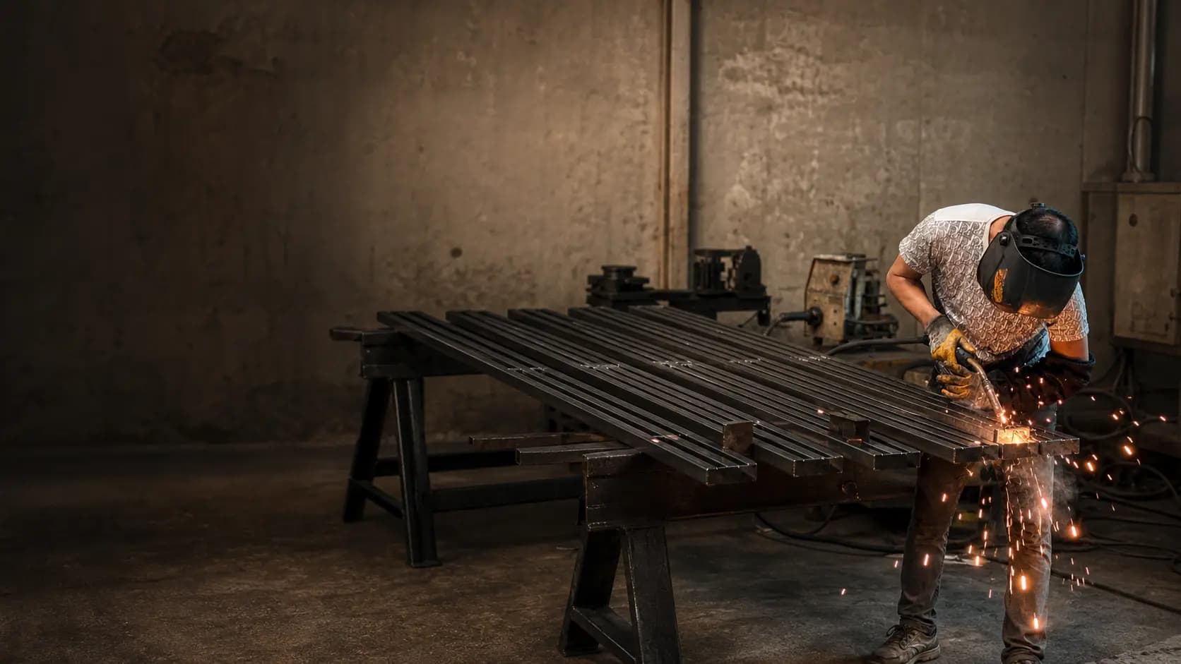 Kiremitçi Metal üretim tesisinde kolon bağlantı elemanları kaynak işlemi
